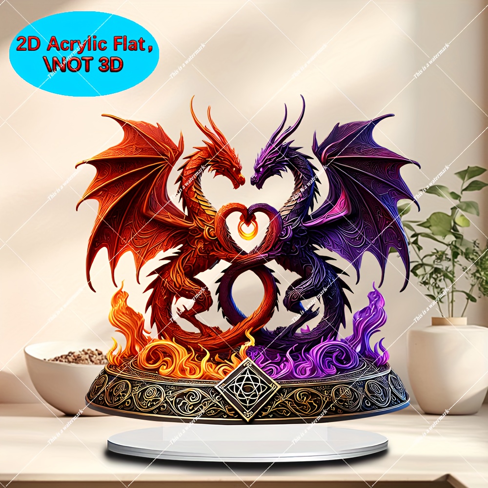 

2d Flat 1pc Boho 2d Flat Double Dragon Playing With Pearl Acrylic Sun With Base, Bright Colors, Realistic Design, Tabletop Mounting, Pop Theme, Multipurpose Use