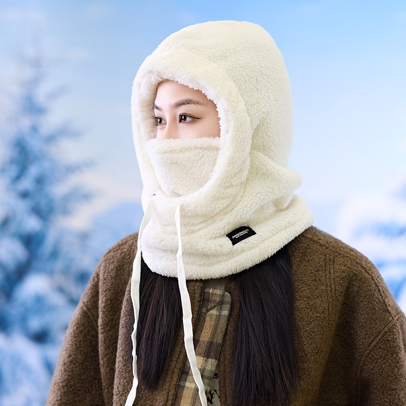Acheter Chapeau D'hiver Intégré Pour Femme, écharpe épaisse Tricotée, Chaude, Douce, Confortable, élastique, Protection De La Tête, Du Cou, Coupe-vent, Couleur Pure, Cagoule