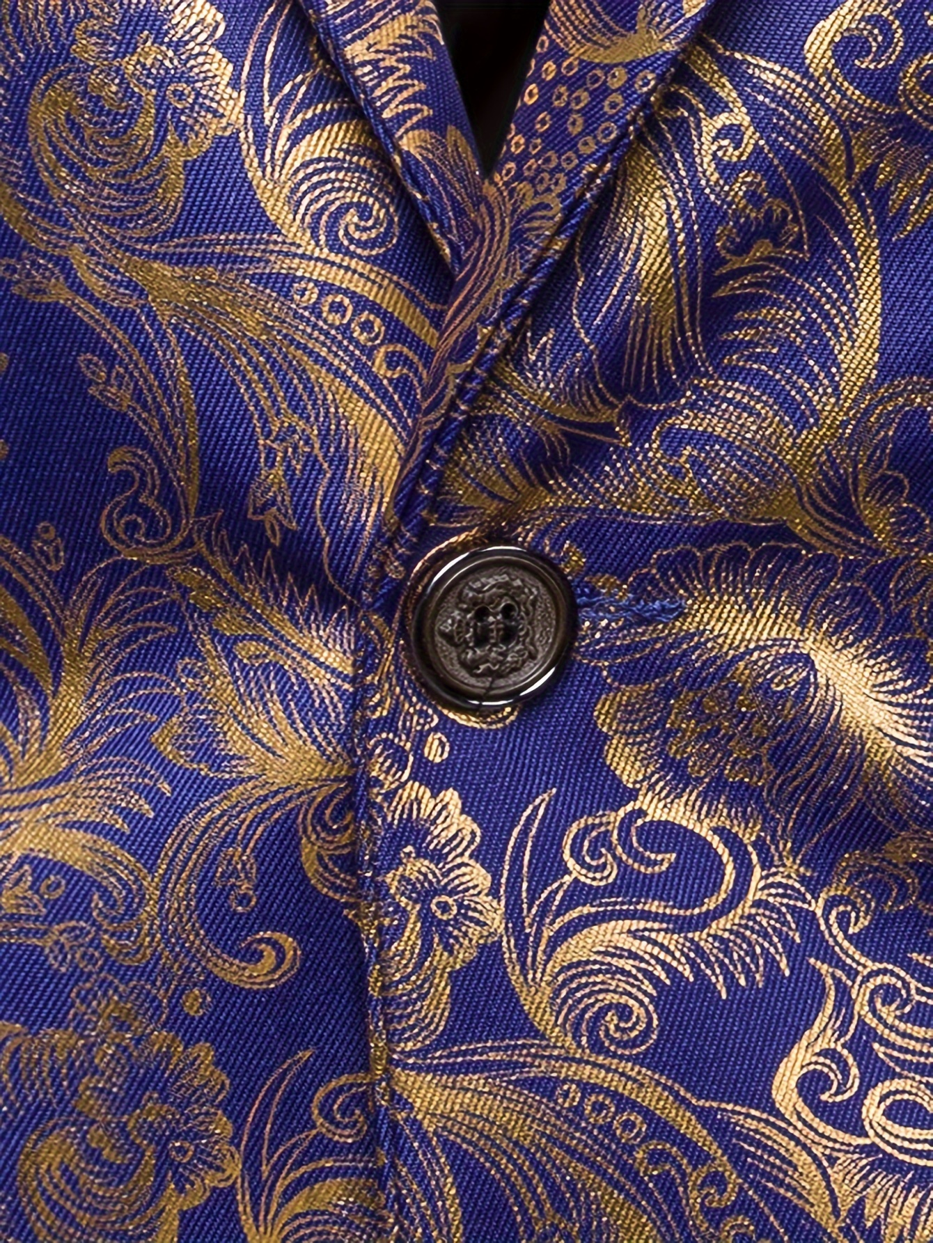 Men's Golden Paisley Graphic Print Blazer, Casual One Button Lapel Suit Jacket For Spring Fall Business Banquets, Parties, Outdoor Cloth