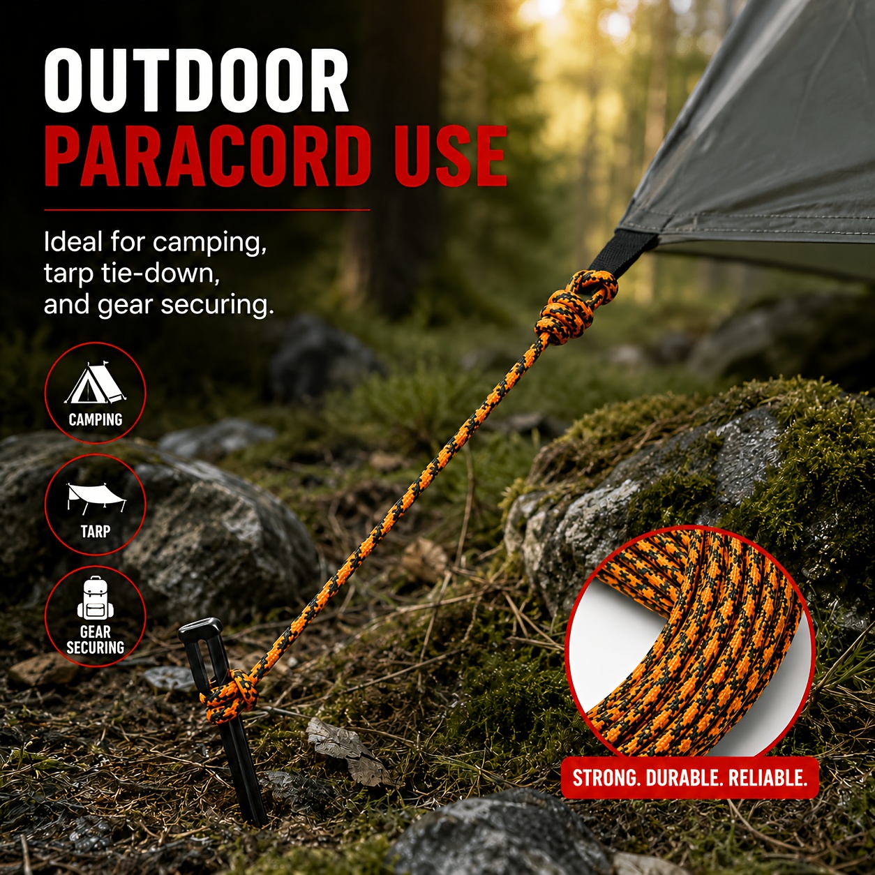 Black and Orange Alternating Paracord for Outdoor Use