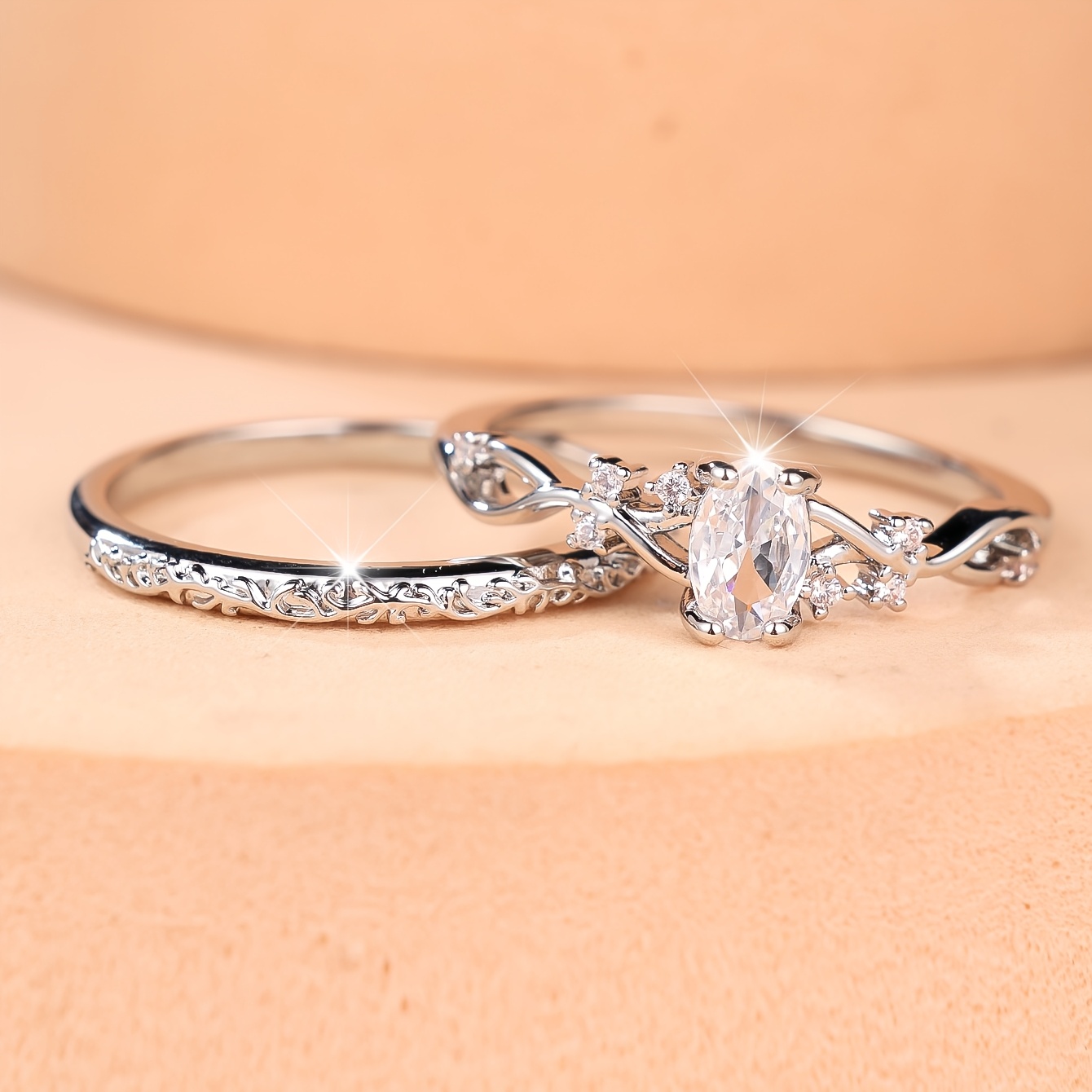 Women's Simple & Elegant Stackable Ring Set with Synthetic Zirconia