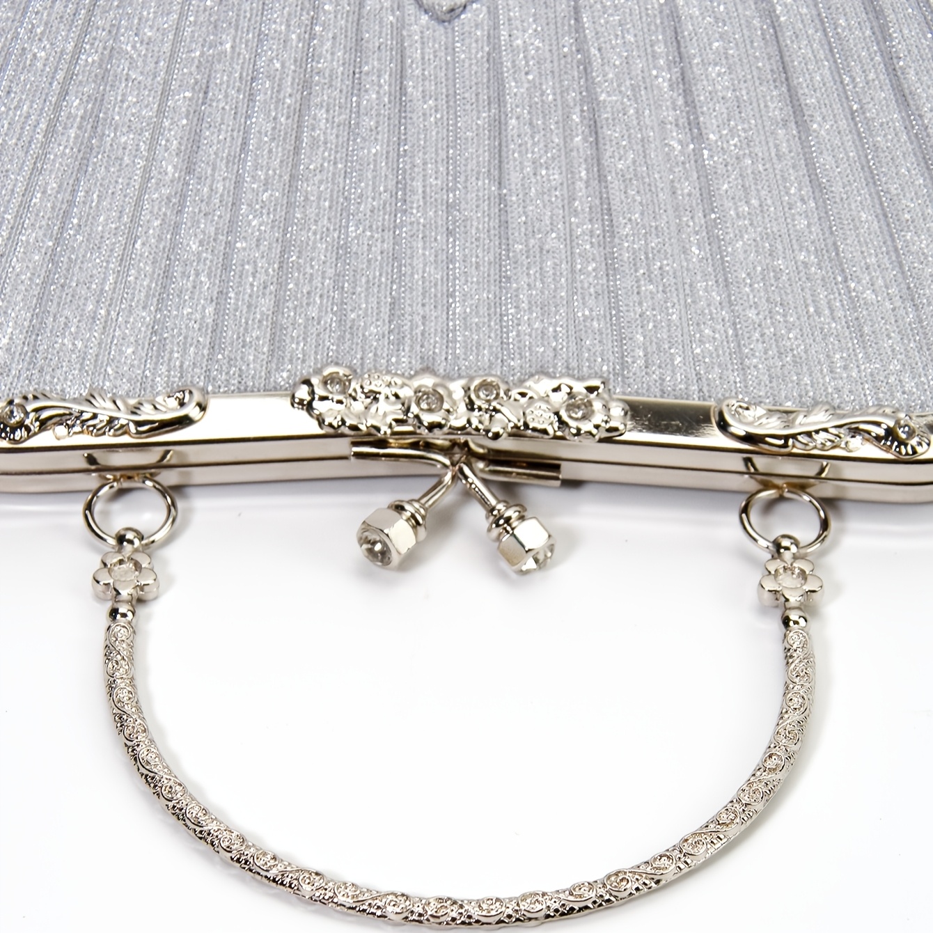 Gorgeous Rhinestone Evening Bag with Pleated Clasp Handbag, Sequined Vintage Tote Bag with Detachable Chain for Women's Dinner Party, Suitable for Parties, Dinners, Weddings