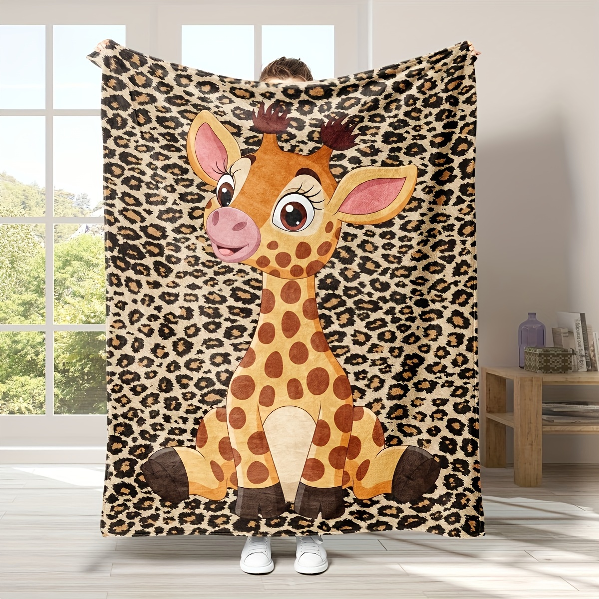 

Style Cute Giraffe Print Flannel Throw Blanket - Machine Washable, Digital Quilting, All Multipurpose Soft Cozy Blanket For Sofa, Bed, Office, - Perfect Birthday Gift