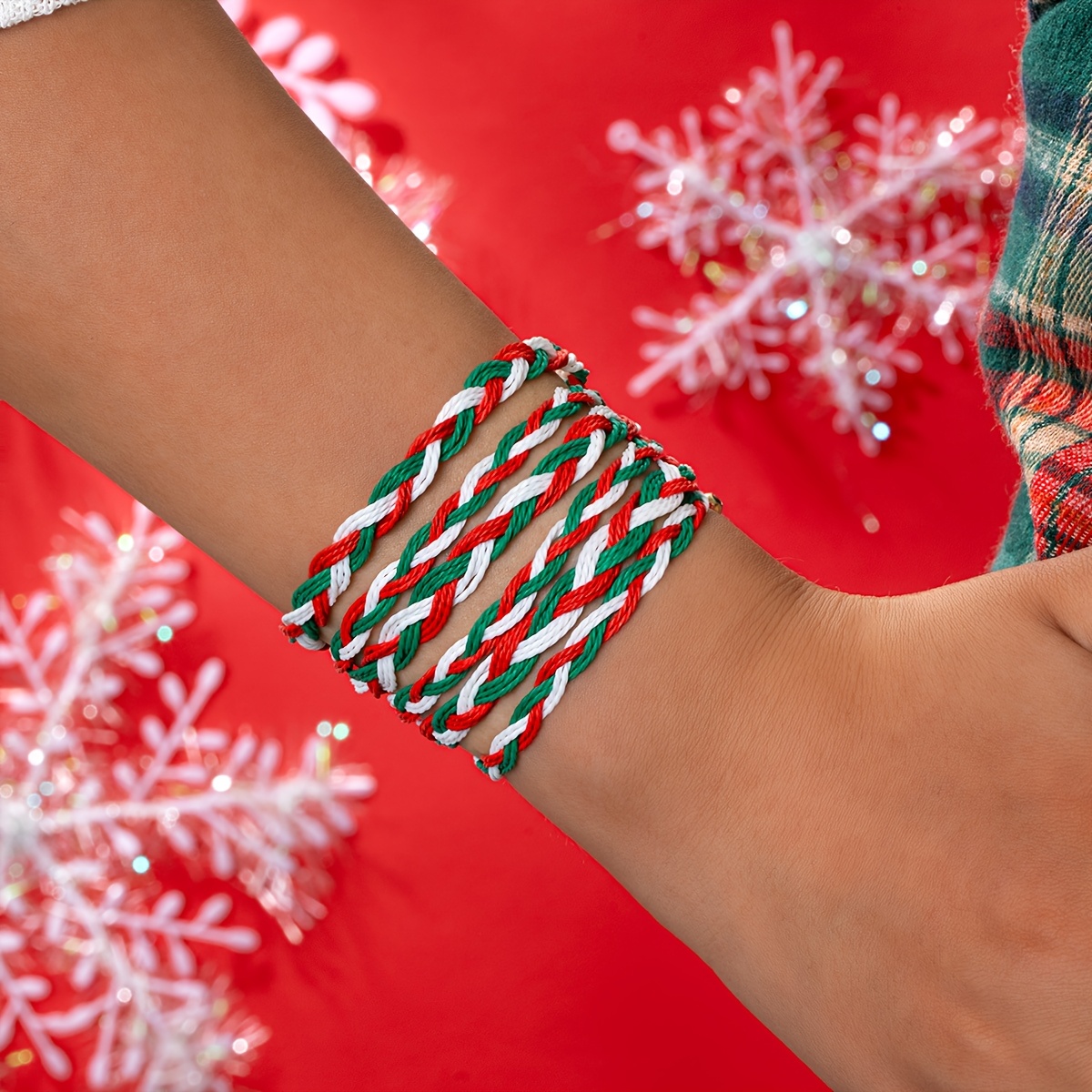 6pcs Christmas-themed Colorful Cord Braided Bracelet Set For Stacking, Diy Bracelet Making, And Holiday Decorations