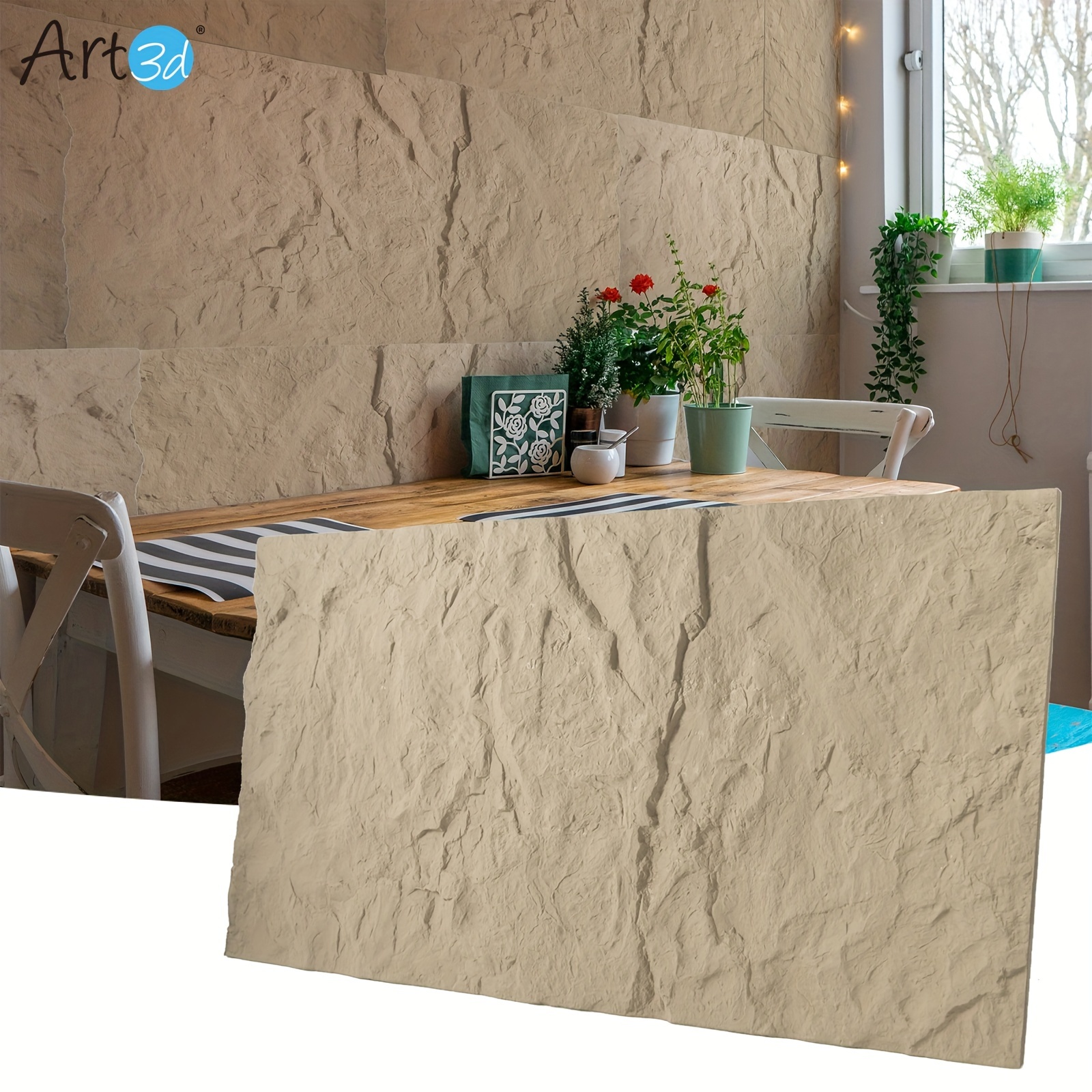 

Art3d Stone Texture Panels, 4- Pu Panels For Decor, 24" X 48", Stone