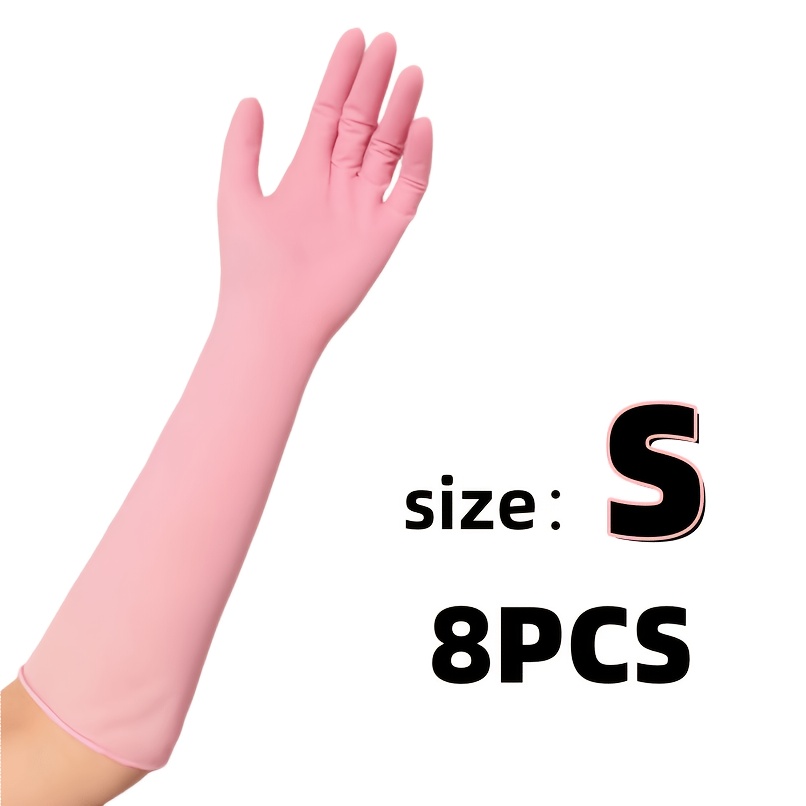 TEMU 8pcs Set [anti-slip], 16-inch Pink Thickened Dishwashing Gloves, Extra Long Sleeve, Fit Hand, Hand, Touchscreen Support, Home Cleaning Gloves