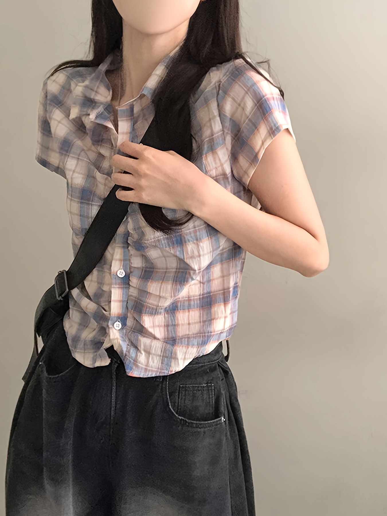 short sleeved shirt features a vintage check - Temu Oman