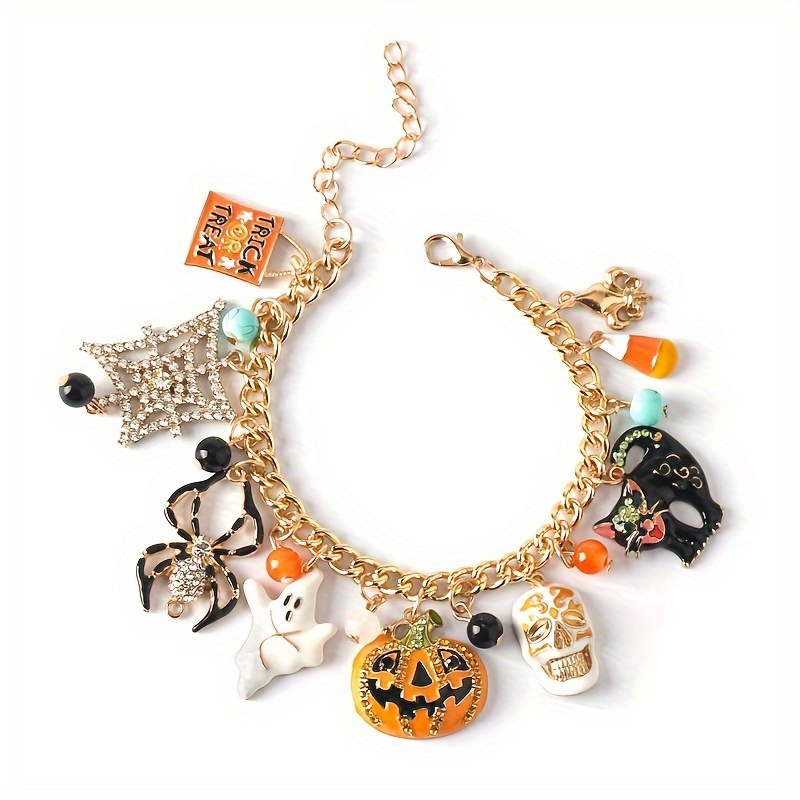 

1pc Horror Night Spider Ghost Black Cat Pumpkin Head Dark Funny Combination Bracelet