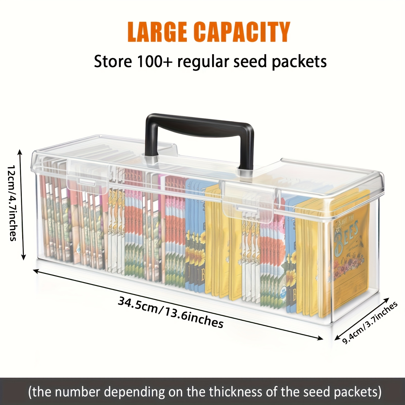 Image of Transparent Plastic Seed Pack Storage Box With Handle - Portable Storage For Over 100 Seed Packs, Rectangular Design For Easy Organization Of Gardening Supplies, Seed Storage Box