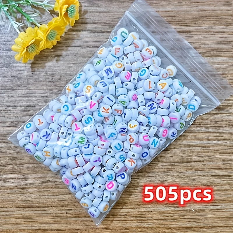 TEMU 505/205pcs de perles de lettres acryliques 4X7Mm - Perles d'espacement rondes et plates de couleurs mélangées, adaptées pour bijoux, bracelets,