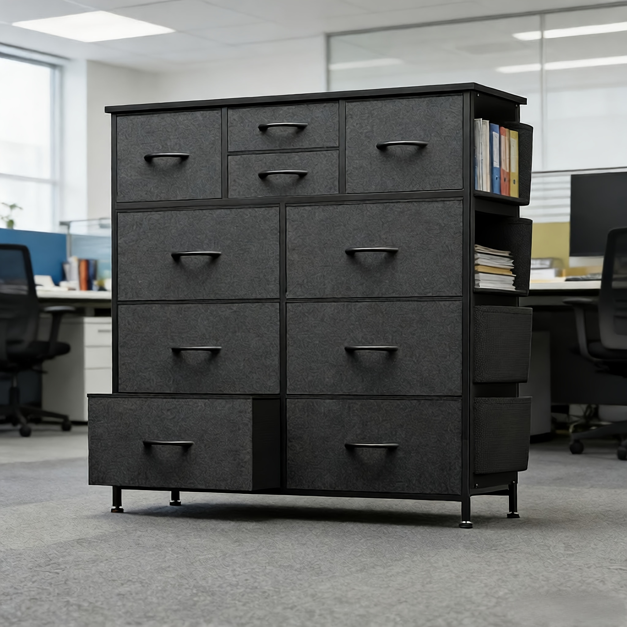 Storage Cabinet, Office File Cabinet, Large Capacity Multi-Layer Drawer And Side Storage, Side Bag, Metal Frame, Stable Storage Cabinet