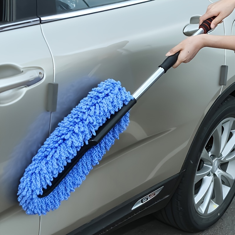 

2pcs Microfiber Car Cleaning Mop Set With Handle, Non-scratch Interior Dust Brush, Car Waxing And Detailing Tool, Home Sweep Brush, Supplies, Christmas Gift