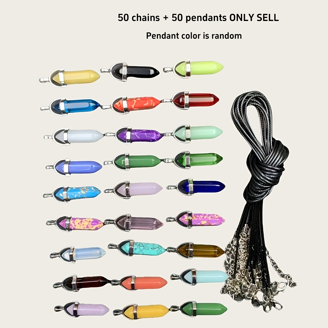 Image of 100pcs Hexagonal Chakra Pendant -shaped Pendant, With Black Rope Chain, Shiny, Durable, And Match, Charm Of Making 50pcs Pendant + 50pcs Black Rope Chain Pendant Random