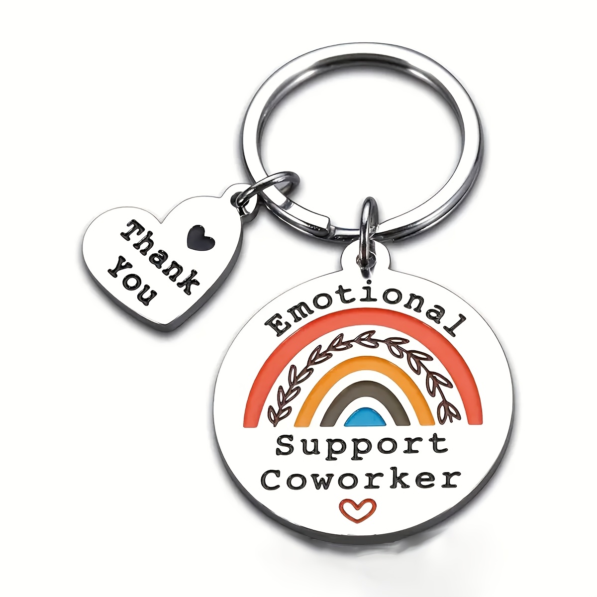 TEMU Stainless Steel Keychain With Emotional Support Colleague Design - Classic Quote Round Keychain With Letters, Thank You Tag - Single Piece,