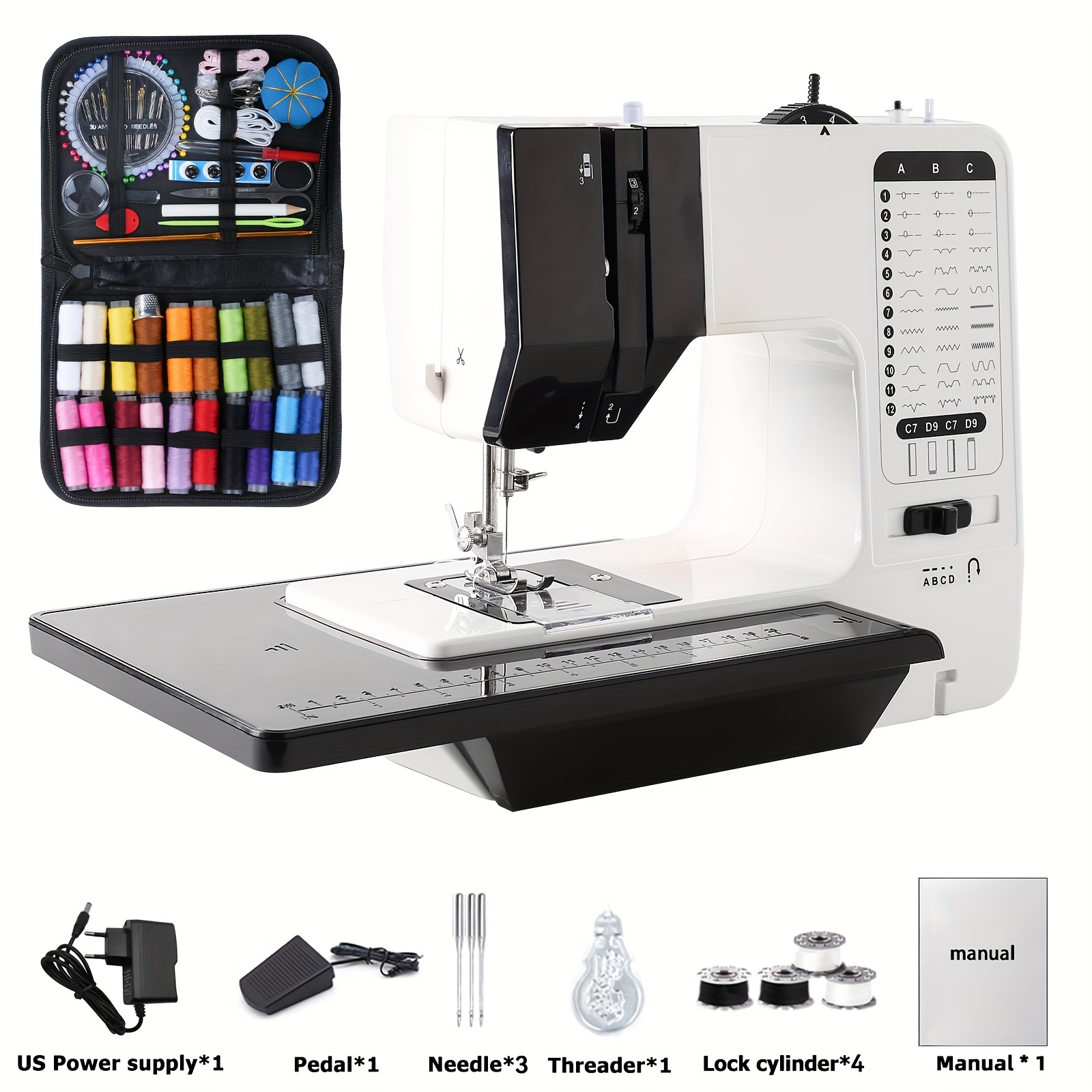 

Sewing Machine - 12 Stitches Sewing Machine With Extension Board And 97pcs Sewing Kit Us Plug 110v