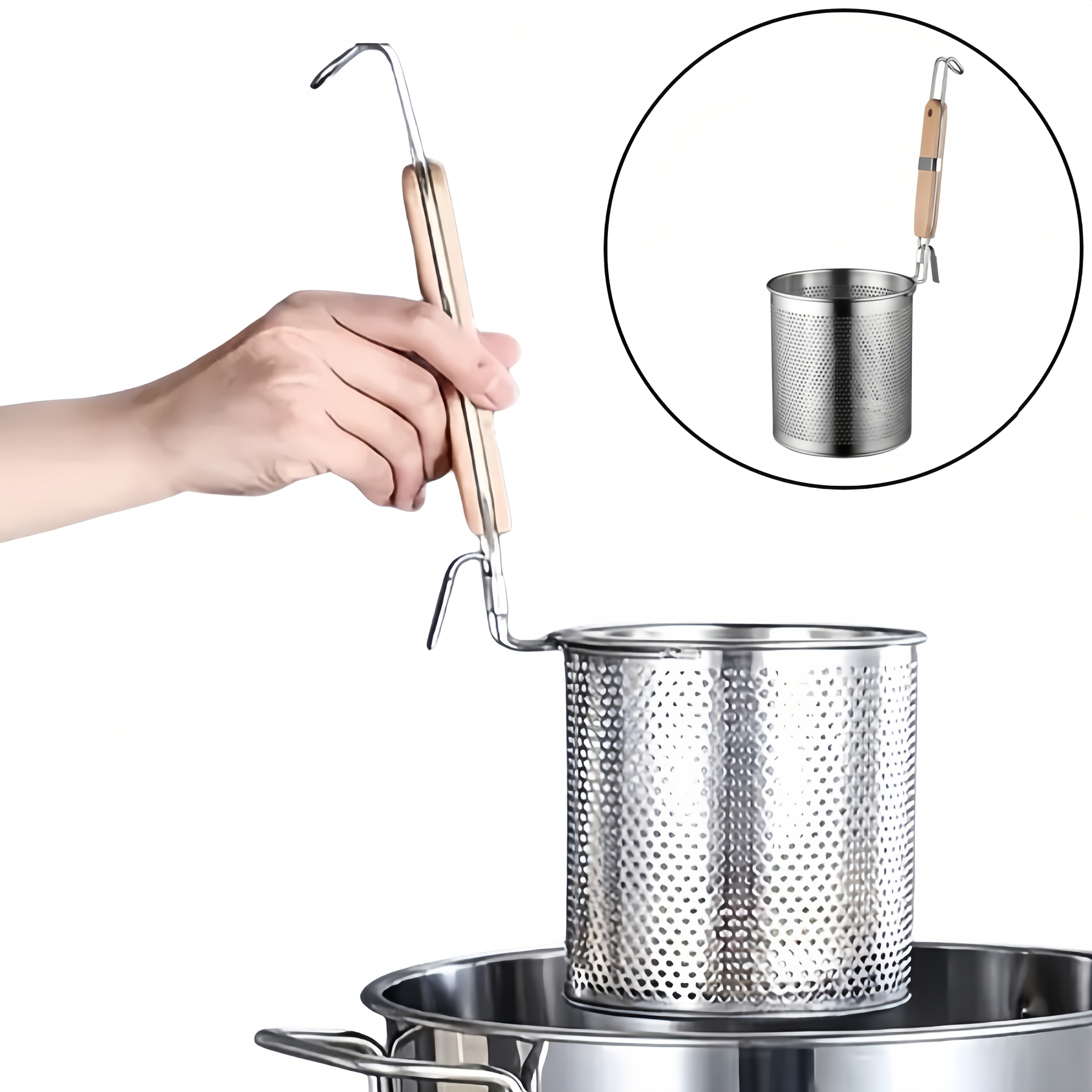1pc stainless steel pasta basket with handle   draining   vegetables for blanching filtering and serving pasta and noodles a must  