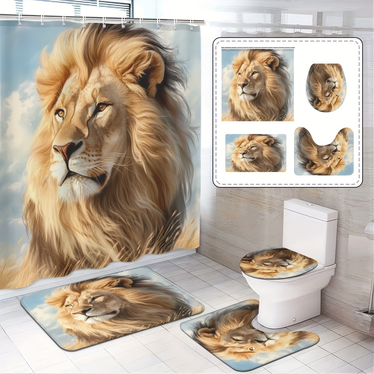 

Bathroom Set - , Shower Curtain Set 12 , Includes Mat & Bath Mat (1pc/3pcs/4pcs )