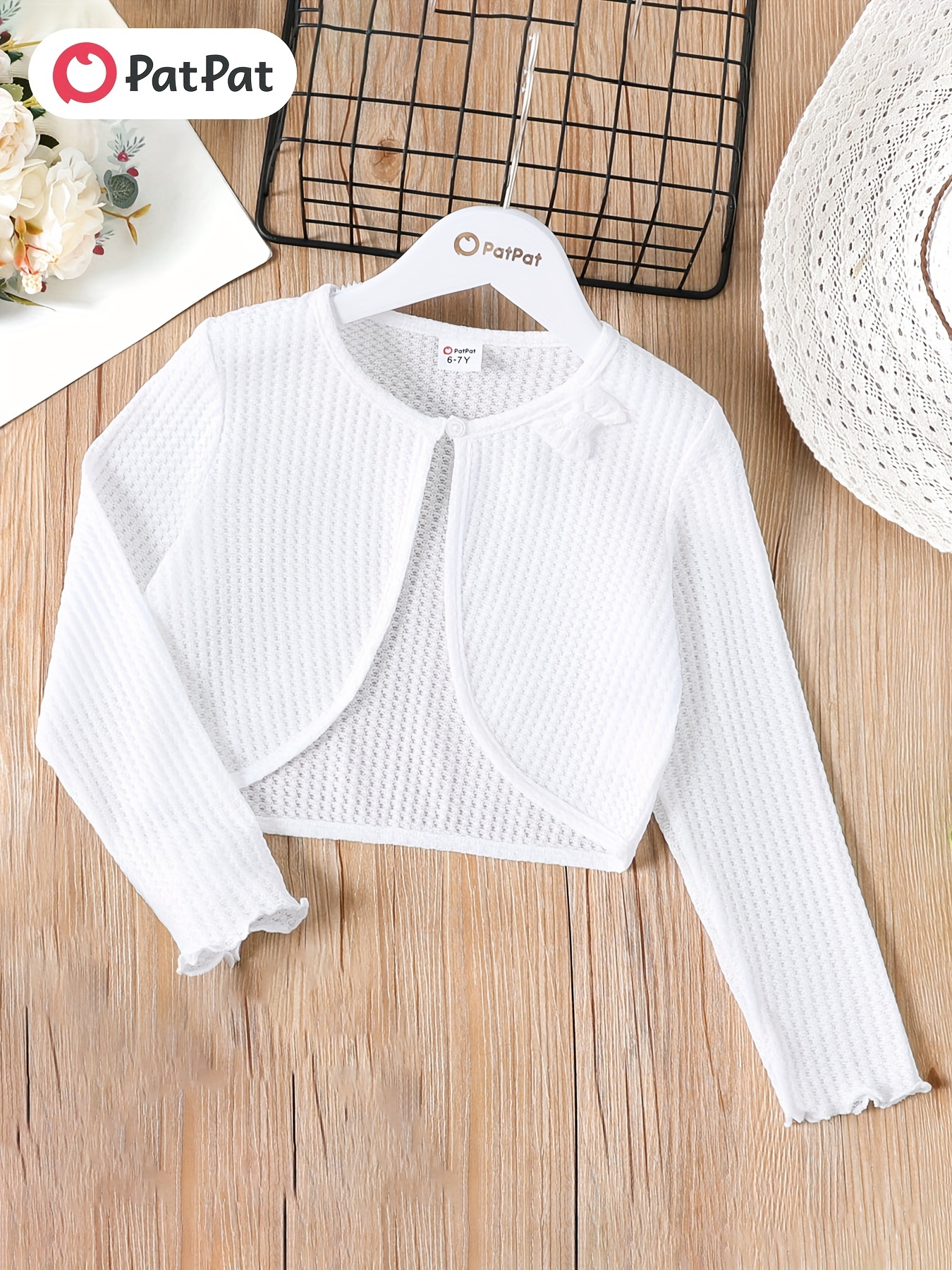 kid girl bowknot design waffle solid color cardigan Temu United