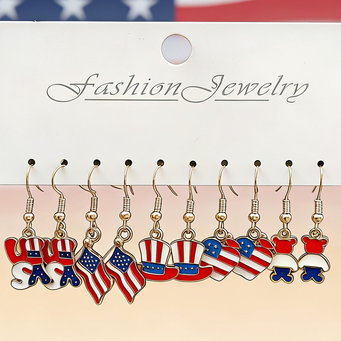 TEMU 5 Pairs Creative Red Blue White Striped American Day Fashion Earrings With American , Ideal Gift For , Suitable For , Elegant Additions |
