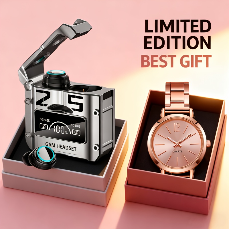 2-in-1 Hot Selling Smart Digital Electronic Gift Includes - Electronic Display Wireless Earphones * 1 Stylish And Exquisite Watch * 1, Suitable for Daily/travel/outdoor Wear, Is The Best Gift for Family And Friends On Christmas And Halloween