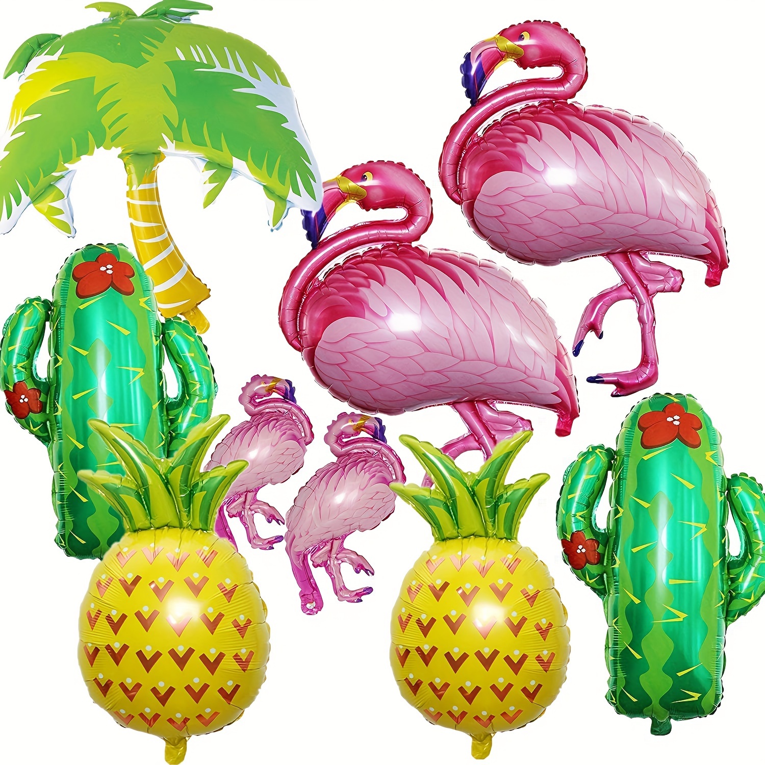 

9pcs Large Flamingo, Palm Tree, Pineapple Aluminum Foil Balloons Set - Self Sealing, Reusable - Perfect For Tropical Luau, Summer Beach, Birthday Parties - For Ages 14+ - No Electricity Required