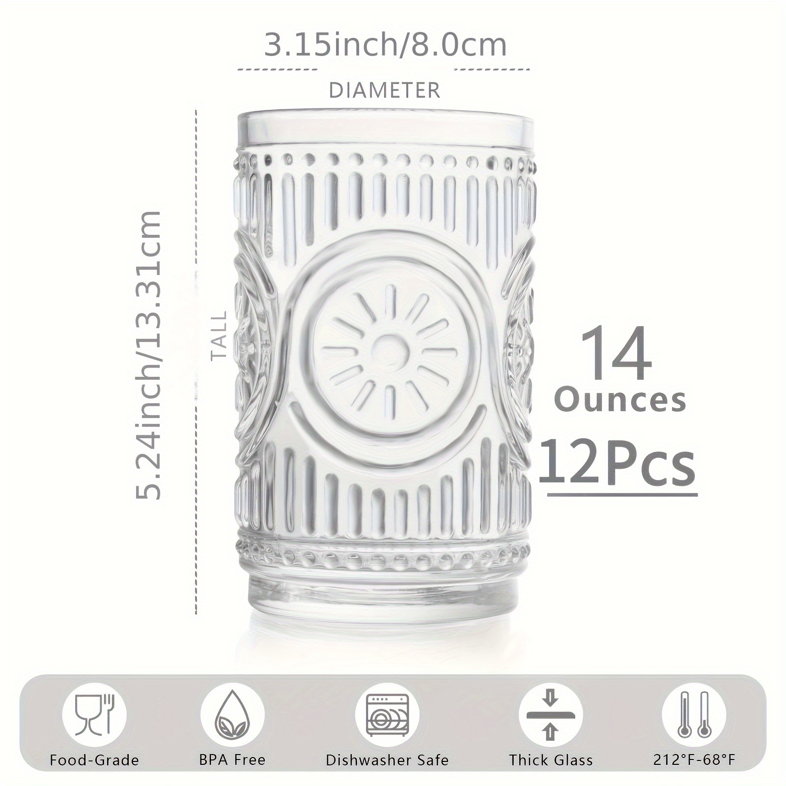 12pcs vintage glassware 14 oz drinking glasses romantic - Temu