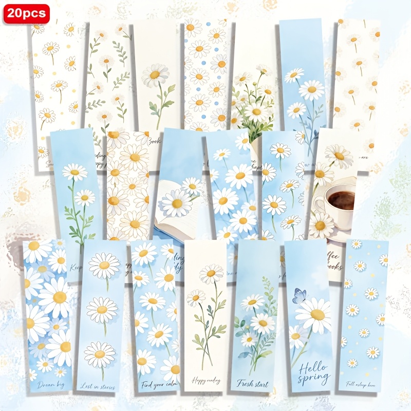 TEMU 20 segnalibri moderni ad blu e , fiori e piante, motivo a margherita , rettangolari da 1.5In X 5.9In, segnapagina per la quotidiana, decorazione