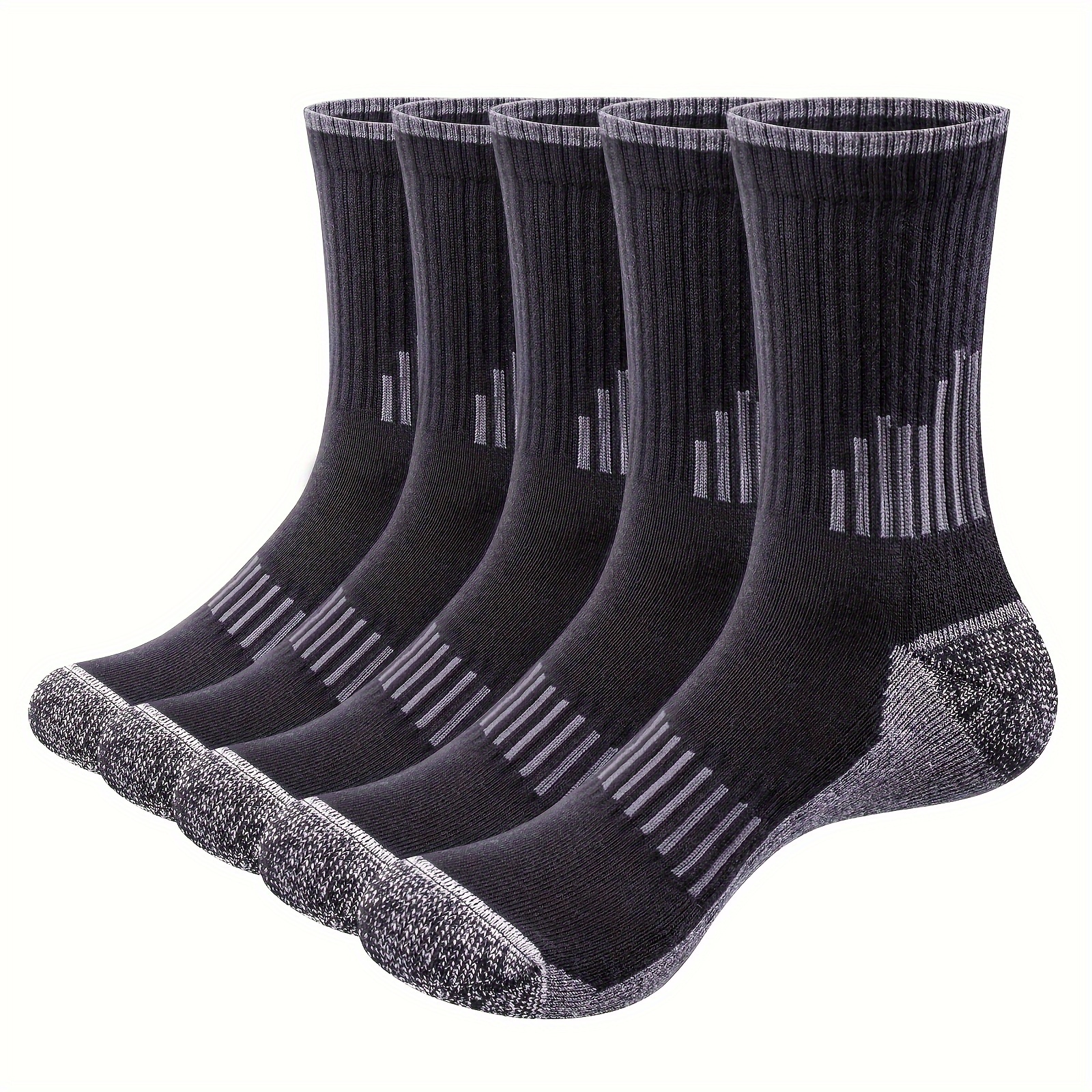 

5 Pairs Mens Cushioned Crew Socks Moisture Wicking Work Socks Breathabel Cotton Casual Mens Socks For Men 6-13 Black White