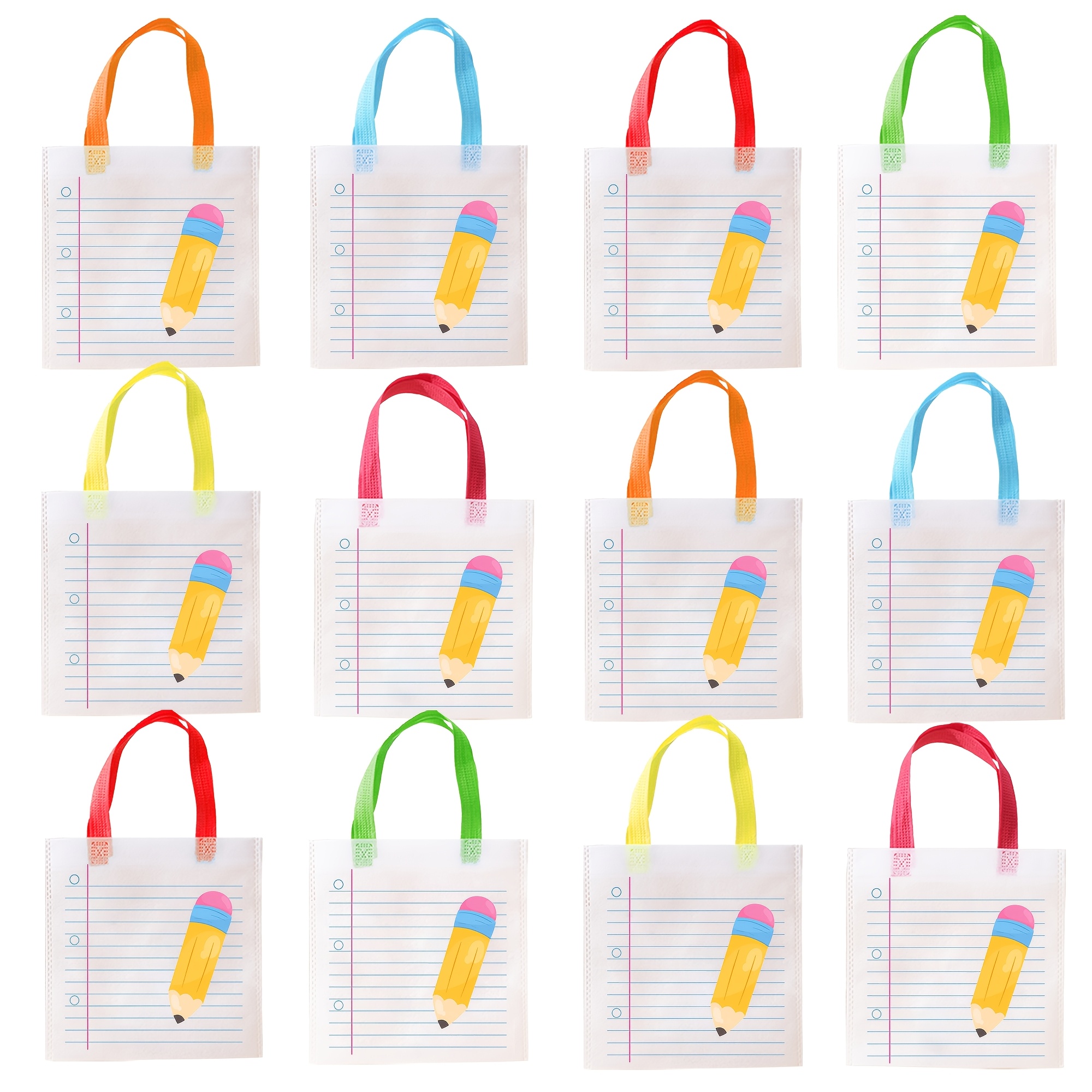 TEMU 12pcs Back-to-school Gift Bags, Teacher Gift Bags, Back-to- Bulk School Gift Bags, With Handles, Pencil/notebook Series, Teacher Appreciation