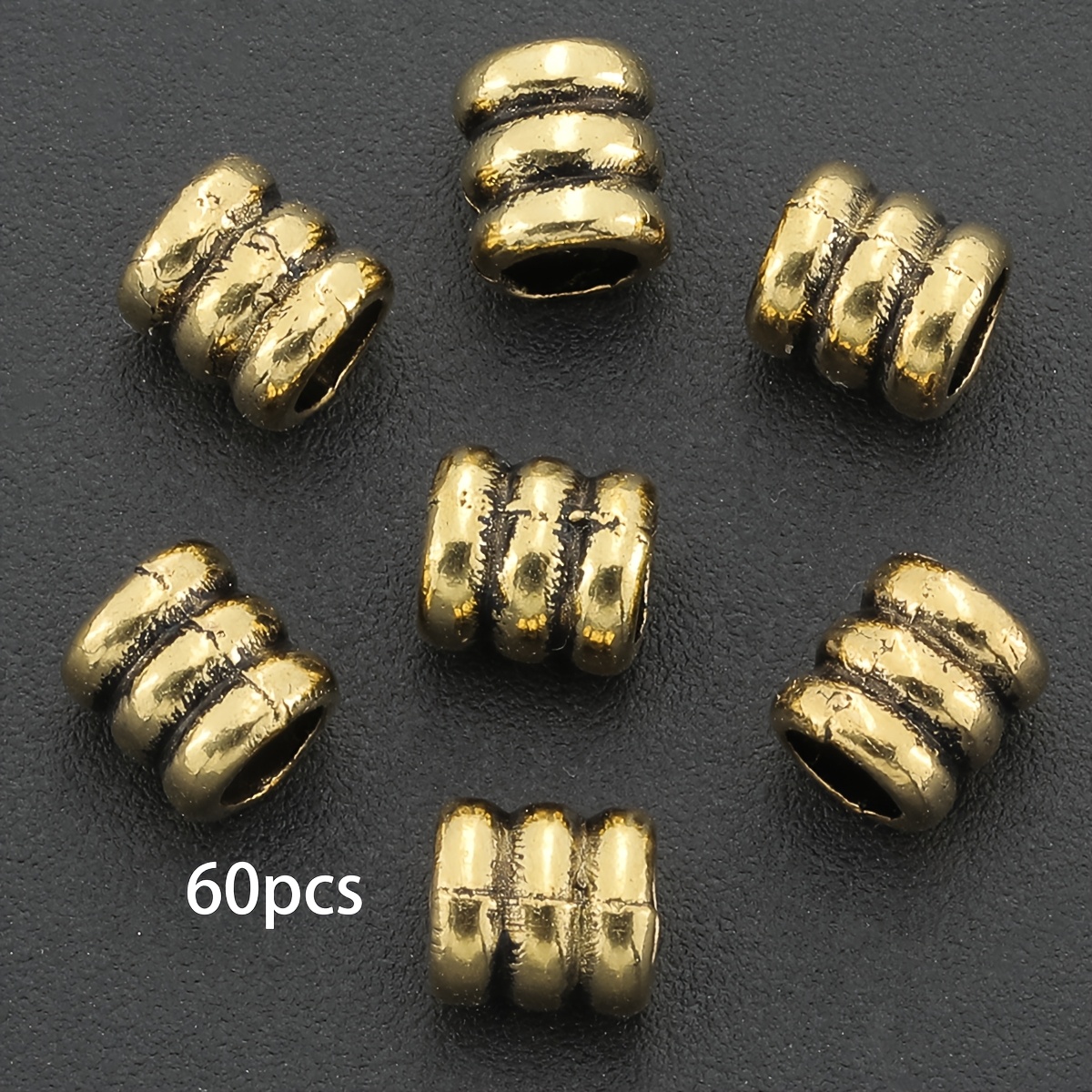 TEMU 60 pz Perline distanziali filettate a tre dorate antiche, ca. 6mm, perline distanziali scavate sfuse in di , perline decorative, perline fatte a
