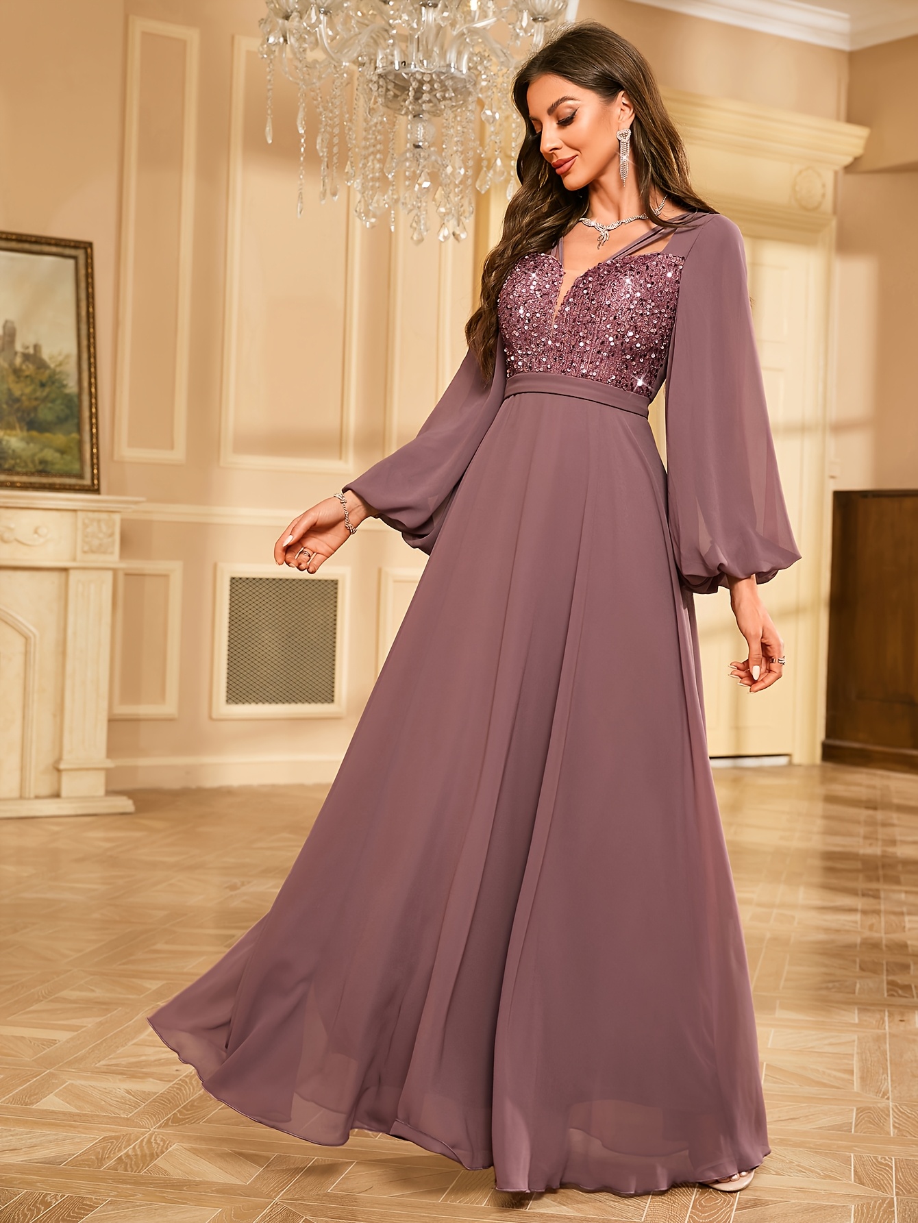 sachin and babi light blue dress Luxury Beaded Champagne Long Sleeves Mermaid Evening Dress SS686 – DreamyVow main image 0