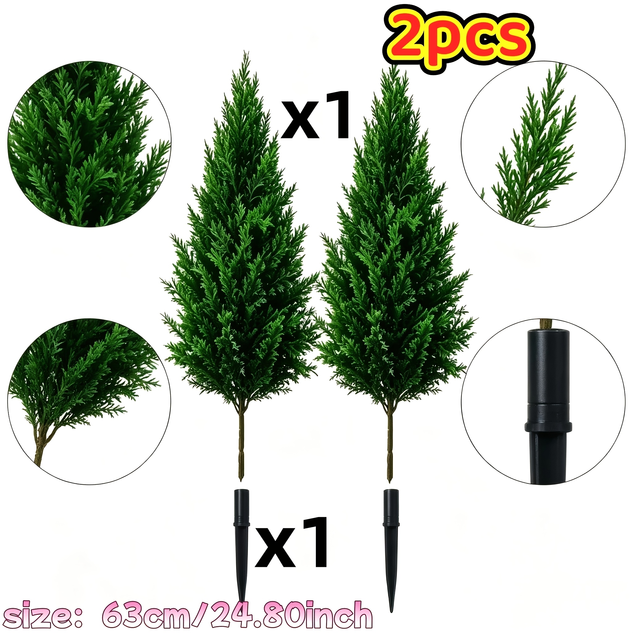 TEMU 2pcs Set: 1 Nordic Style Large Artificial Pine Tree   1 Pointed Ground Spike | Ready To Assemble With Ground Spikes, No Pot Required. Simply