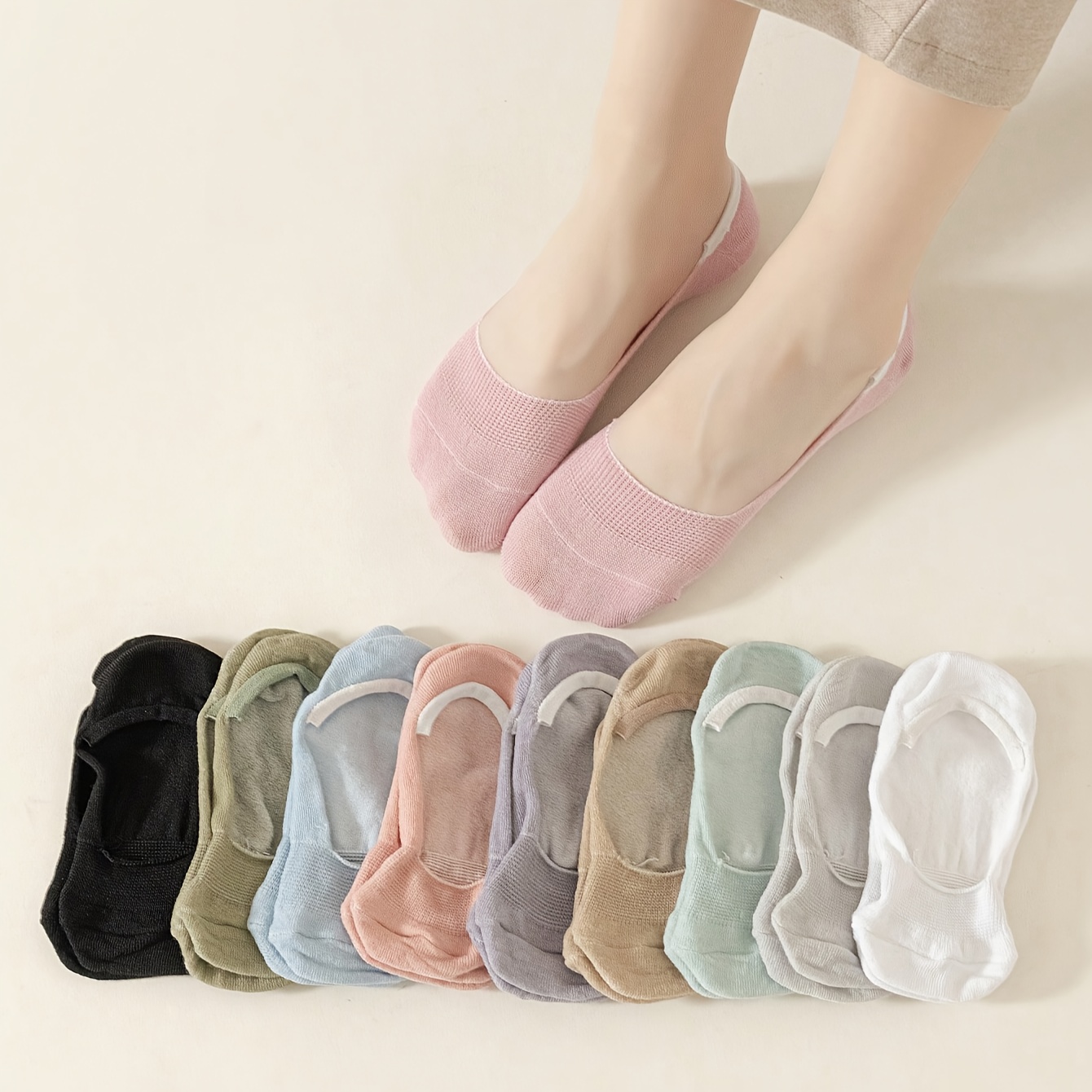 

10/12 Pairs Solid Invisible Socks, Comfy & Breathable Low Cut Socks, Women's Stockings & Hosiery