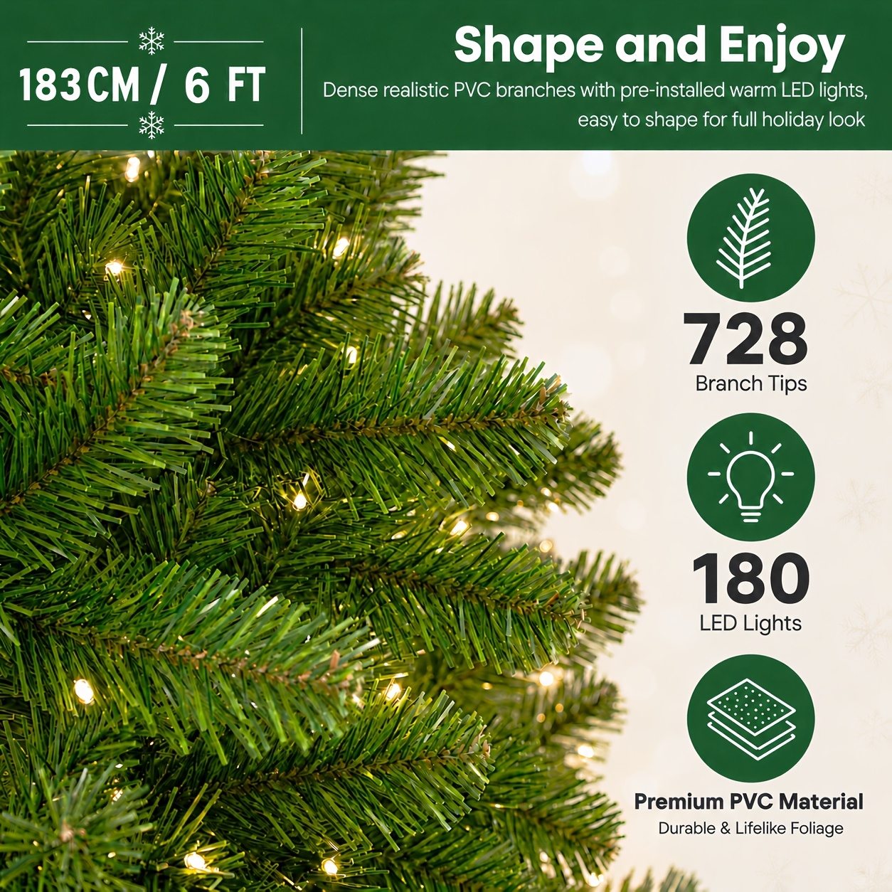 TEMU 4-7ft Artificial Christmas Tree With Warm White Led Lights, 110-240 Lights & 13 Lighting , 334-846 Branches Realistic Design, Easy Assembly, ,
