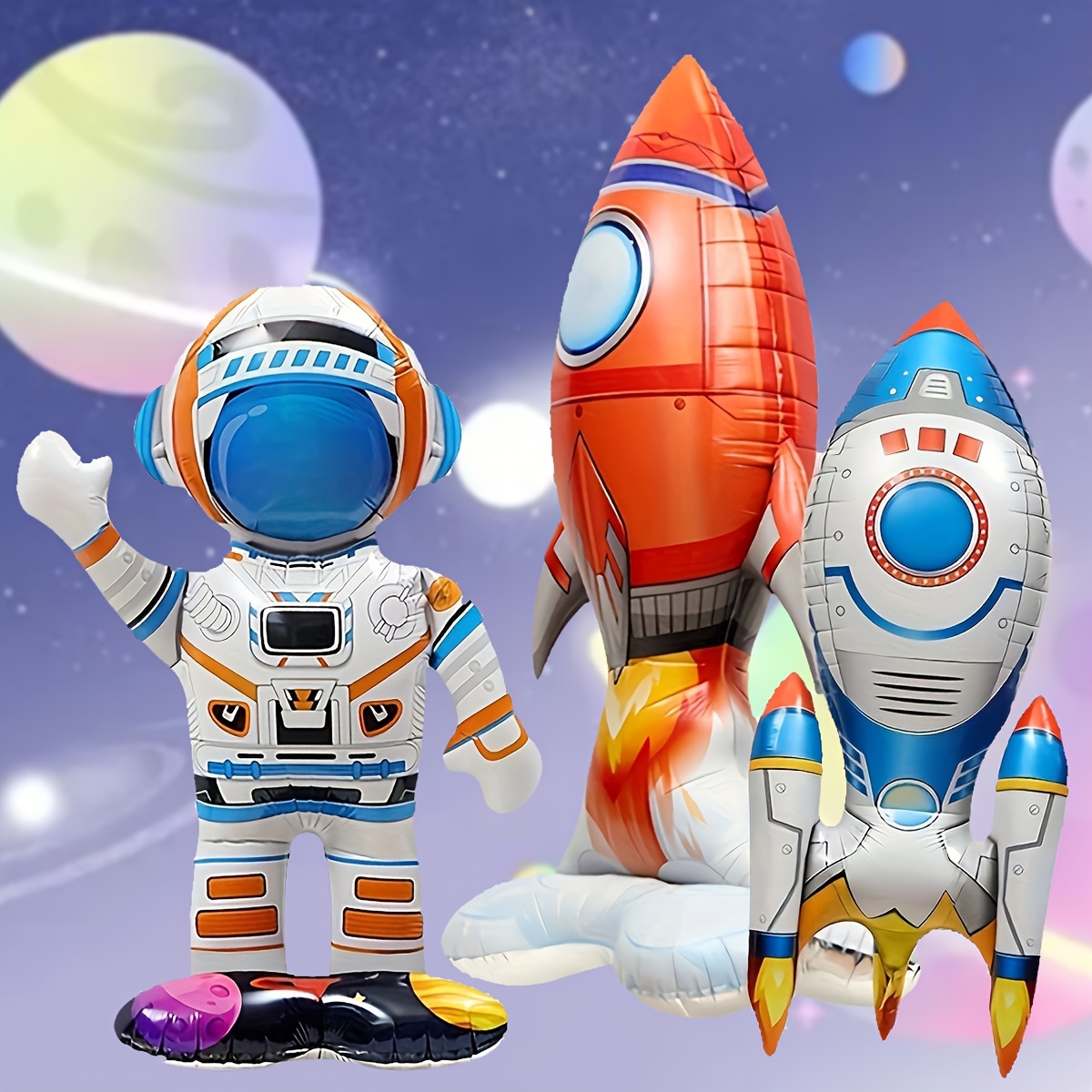 

3pcs Set: 3d Astronaut & Rocket Foil Balloons - Perfect For Birthday Parties, Space-themed Events & Photo Props