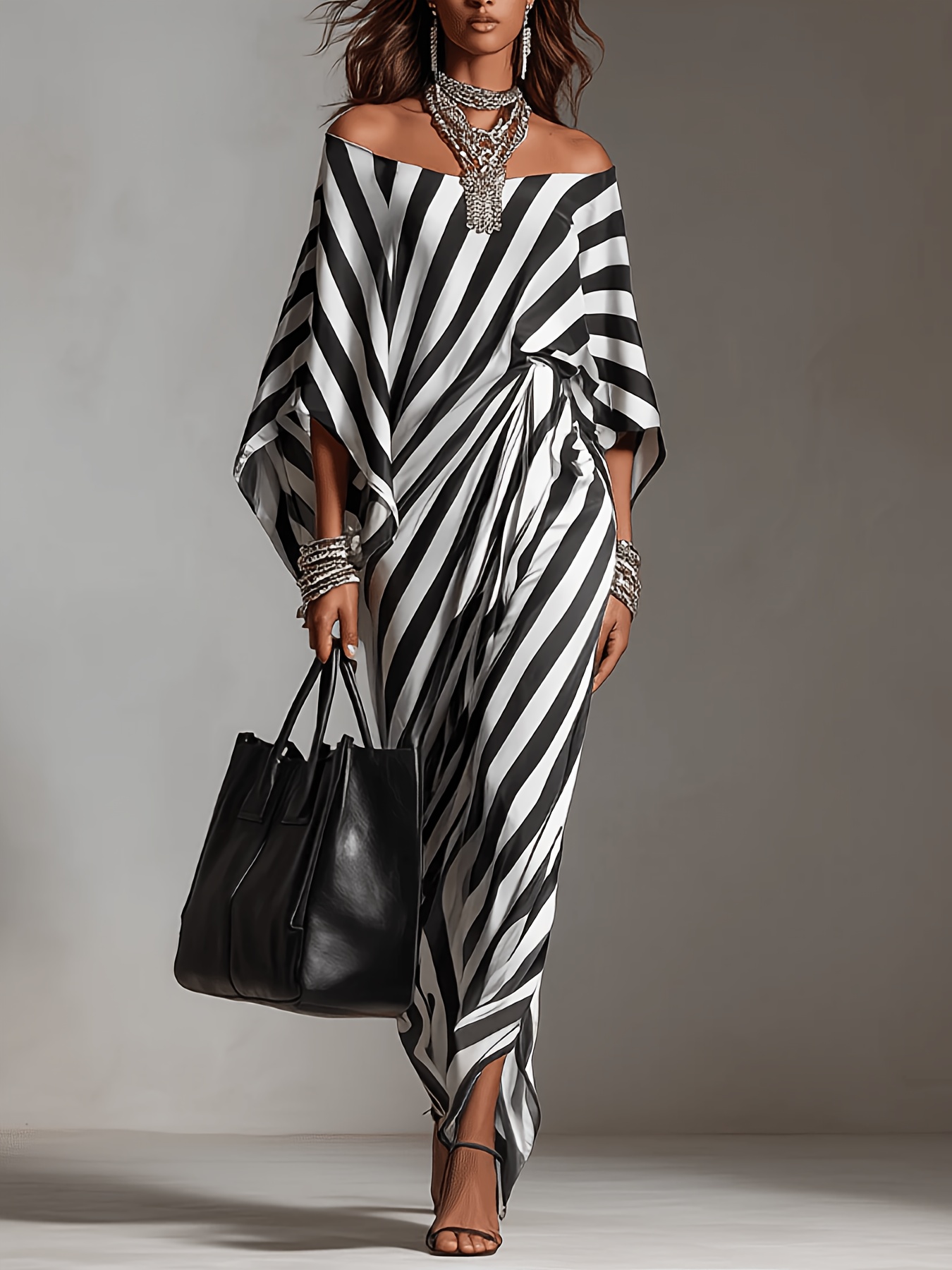 long black and white striped dress sold on Temu United States