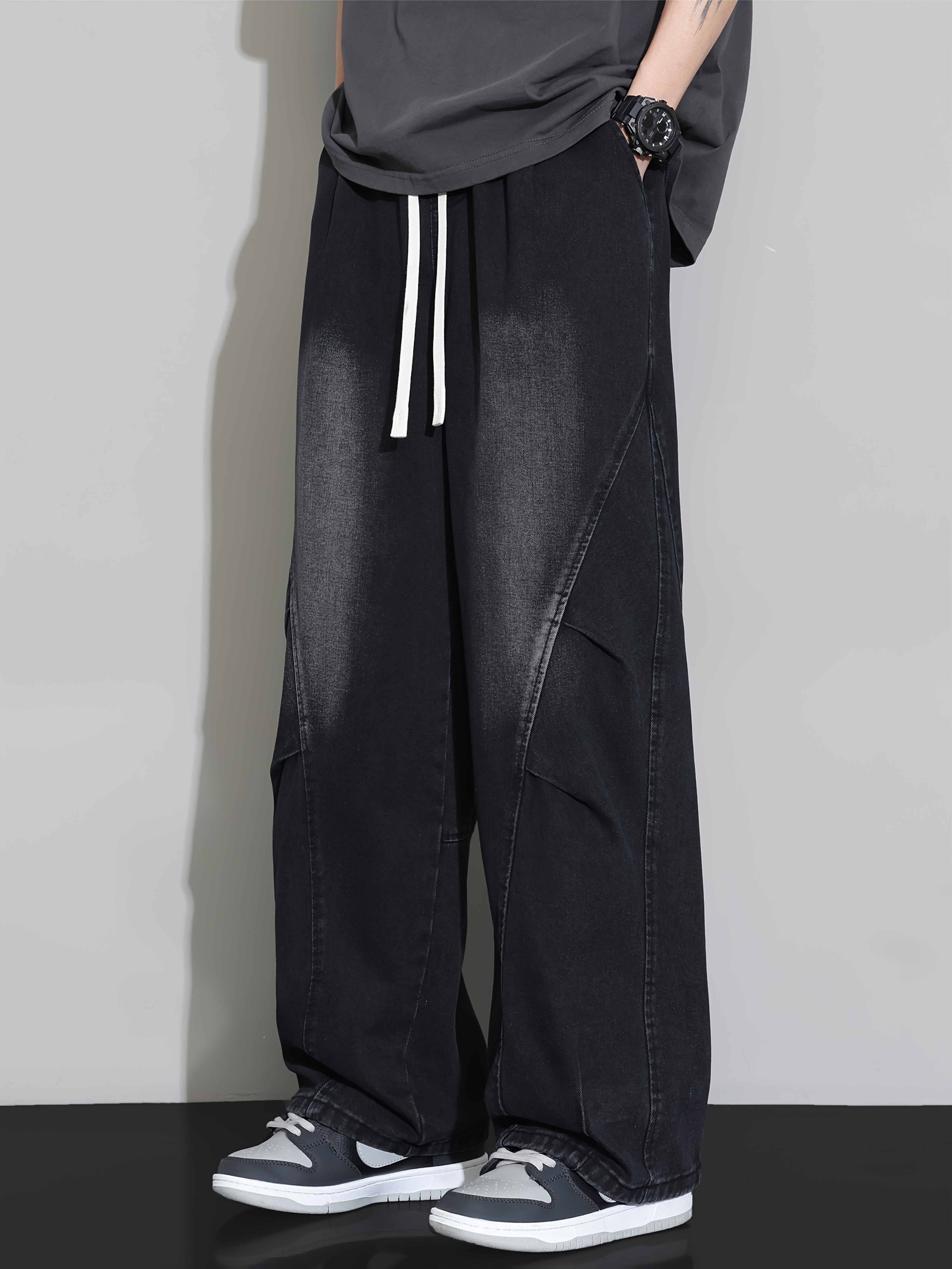 mens high waisted wide leg jeans oversized streetwear hip Temu