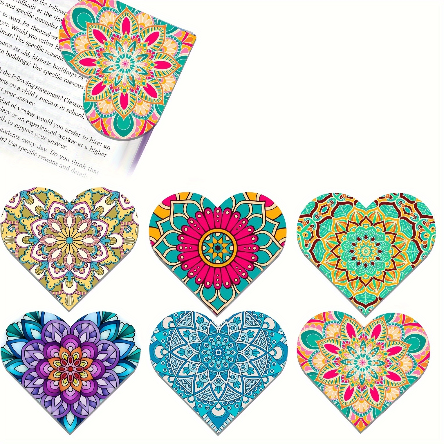 

Set Of 6 Pu Leather Mandala Bookmarks, Heart-shaped Multicolor Embossed Leather Crafting Bookmarks, Unique Handmade Reading Accessories, Meaningful Gift For Book Lovers