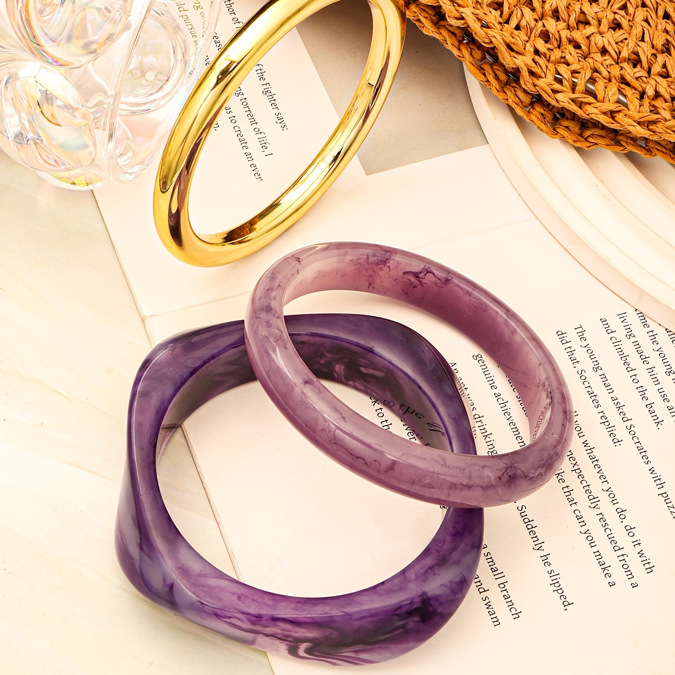 3pcs Fashionable Women's Stackable Bracelet Set, Geometric Design