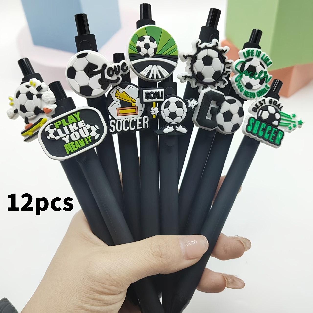 Image of 6/12pcs Click Ballpoint Pens, Individual Black Football Writing Stationery Neutral Pens, Random Colors