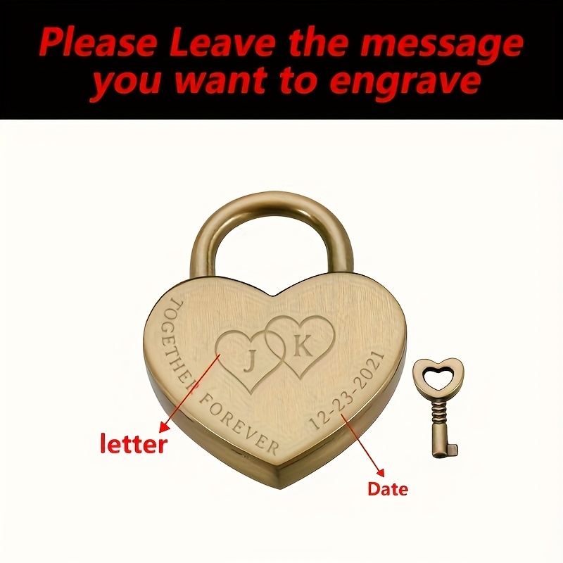 Personalized Heart-Shaped Lock with Key, Custom Initial Gift