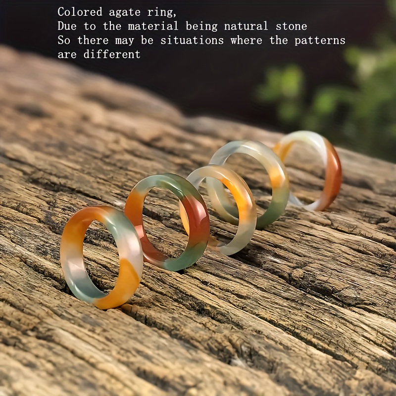 Natural Agate Ring with Marble Green & Orange-Brown Gemstones