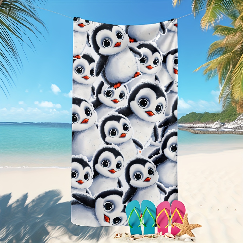 

1pc Cartoon Penguin Microfiber Beach Towel, Quick Dry Pool Bath Towel Oversized Lightweight Compact Sand Free Travel Towel For Swimming Camping Adult Women