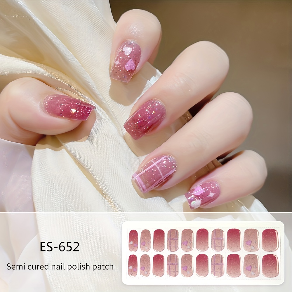 

20pcs Sparkling Gradient Semi-cured Gel Nail Wraps - Easy Apply & Remove, Salon-quality, Long-lasting, No Scent - Includes Nail File & Wooden Stick