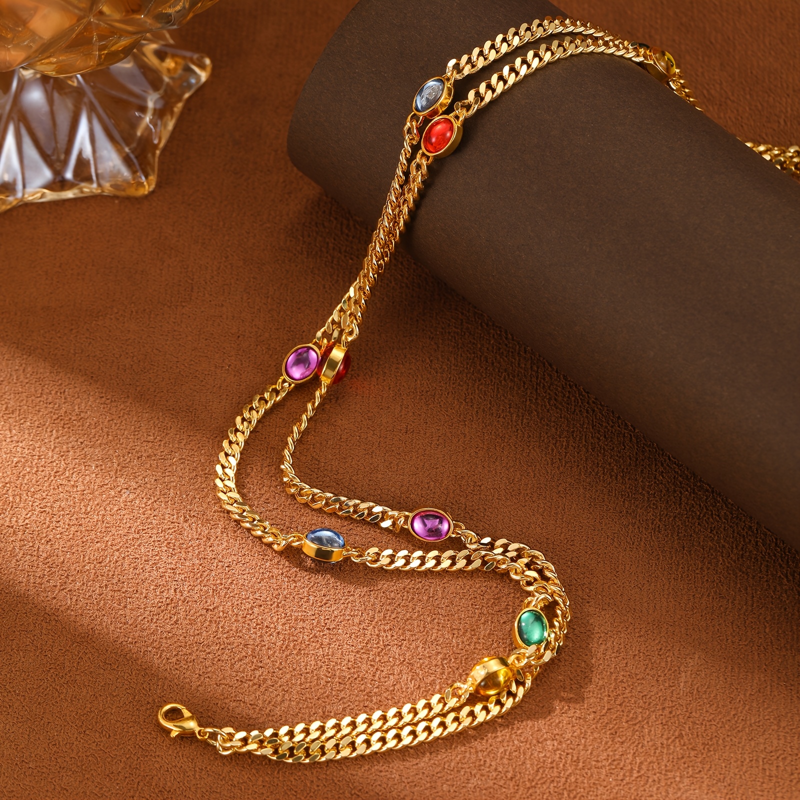 Women's Colorful Resin Rhinestone Layered Chain Necklace