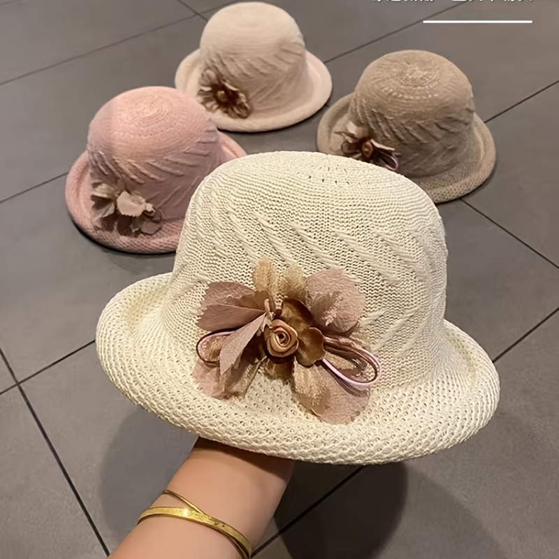 1 2pcs womens beige sun hat floral accent breathable stylish  display picture 1
