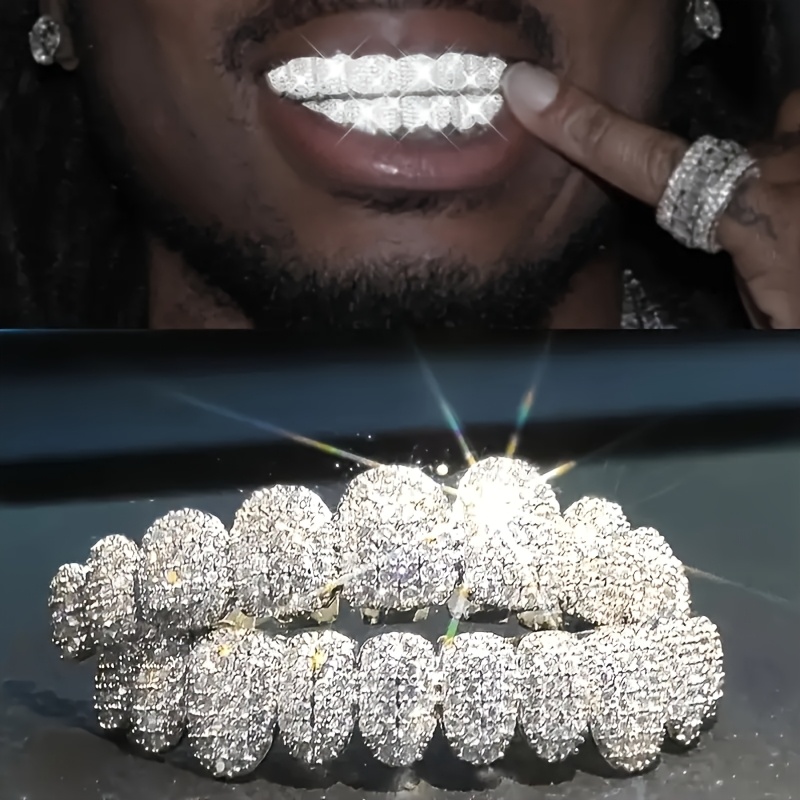 2pcs hip hop 5a zirconia braces 2pcs upper and lower set 5a zirconia punk teether cap for rappers and cosplayers hip hop premium