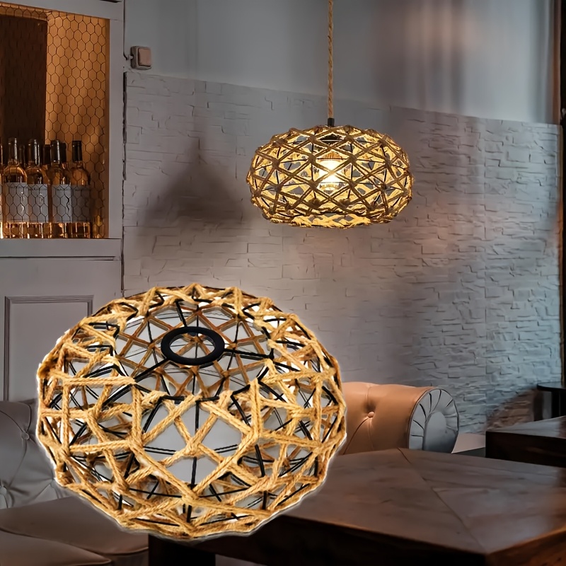shade 1 elegant seaside retro bohemian   with metal decor country woven   for bedroom kitchen   and semi flush ceiling fixture   decoration room decorative lampshade details 3