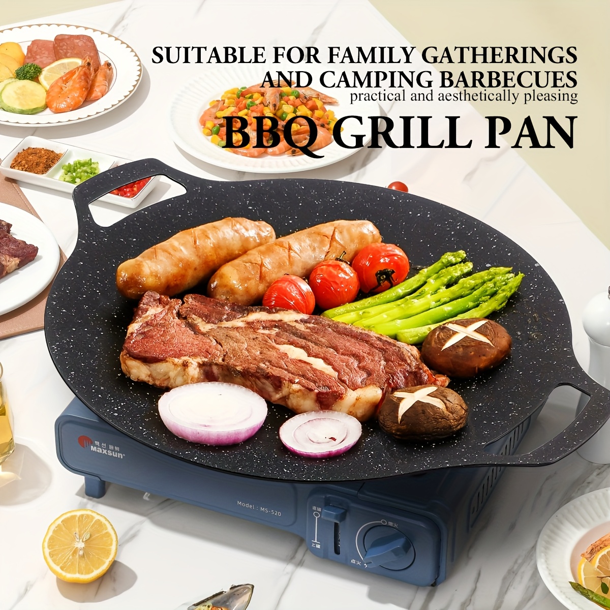 1pc 14-inch Nonstick Round Pan For Korean BBQ/Teppanyaki Pan Roti  Pan/Induction Ready Stone Korean Barbec