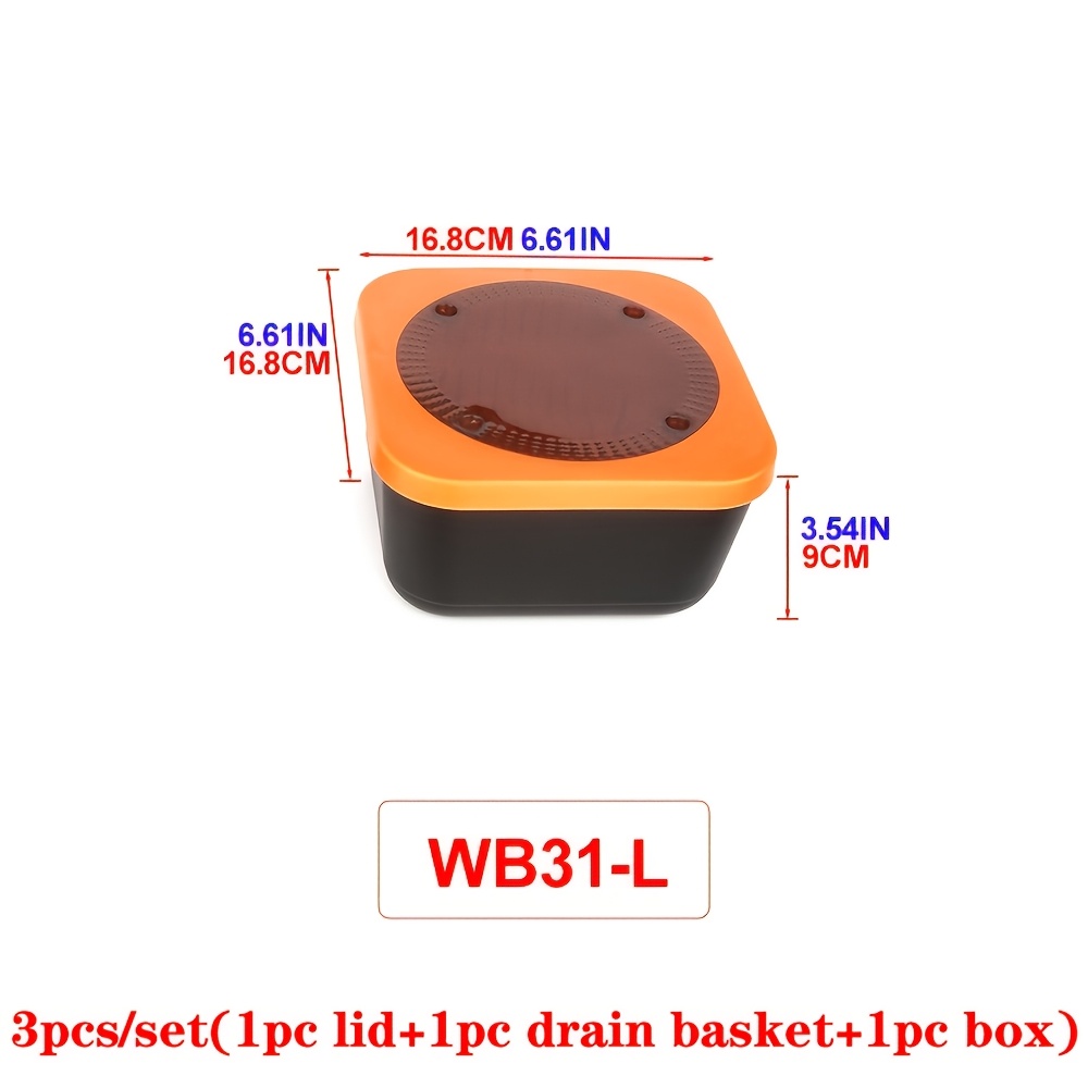 Hirisi 3pcs/set (1pc Lid+1pc Drain Basket+1pc Box) Carp Fishing Kit, Multi-shape 16.8cm Bait Trays With Lid & Filter, Complete Bait For European
